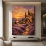 Tuscan Lavender Sunset Living Room Wall Art Canvas Print showcased in an elegant minimalist interior