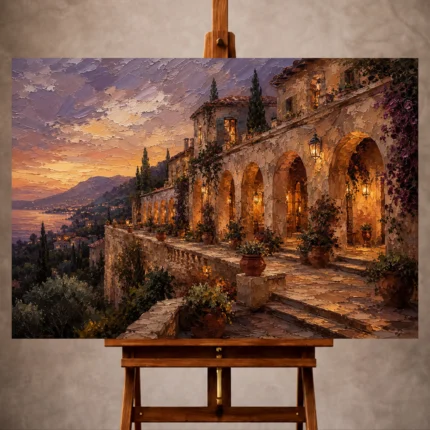 Sunset Terrace Mediterranean Architecture Wall Art Canvas Print