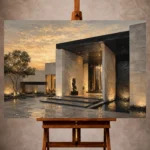Sunset Villa Modern Architecture Wall Art Canvas Print