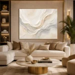 Ivory Drift Fluid Abstract Wall Art Canvas Print showcased in an elegant minimalist interior