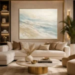Seafoam Horizon Fluid Abstract Wall Art Canvas Print showcased in an elegant minimalist interior