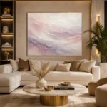 Blush Lavender Horizon Fluid Abstract Wall Art Canvas Print showcased in an elegant minimalist interior
