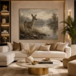 Misty Lakeside Doe Wildlife Portrait Wall Art Canvas Print - Image 10
