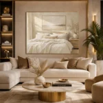 Quiet Horizon Bed Serene Neutral Bedroom Wall Art Canvas Print - Image 11