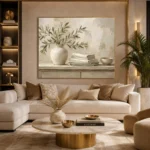 Olive Branch Linen Still Life Serene Neutral Bedroom Wall Art Canvas Print - Image 11