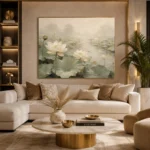 Ivory Lotus Pond Botanical Bedroom Wall Art Canvas Print - Image 11