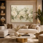 Ivory Peony Garland Botanical Bedroom Wall Art Canvas Print - Image 11