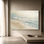 Seafoam Horizon Fluid Abstract Wall Art Canvas Print showcased in an elegant minimalist interior