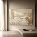 Quiet Horizon Bed Serene Neutral Bedroom Wall Art Canvas Print - Image 12