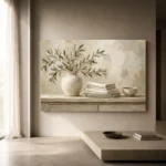 Olive Branch Linen Still Life Serene Neutral Bedroom Wall Art Canvas Print - Image 12