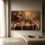 Double Candle Rose Bouquet Romantic Bedroom Wall Art Canvas Print - Image 12