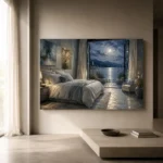 Moonlit Arched Window Moonlit Bedroom Wall Art Canvas Print - Image 12