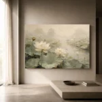 Ivory Lotus Pond Botanical Bedroom Wall Art Canvas Print - Image 12