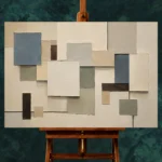 Blue Layered Squares Geometric Abstract Wall Art Canvas Print - Image 2