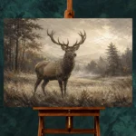 Misty Valley Stag Wildlife Portrait Wall Art Canvas Print - Image 2