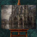 Rainlit Cathedral Gothic Architecture Wall Art Canvas Print - Image 2