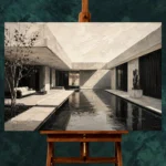 Reflective Villa Modern Architecture Wall Art Canvas Print - Image 2