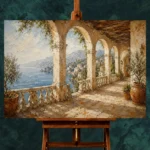 Seaside Colonnade Mediterranean Architecture Wall Art Canvas Print - Image 2