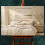 Quiet Horizon Bed Serene Neutral Bedroom Wall Art Canvas Print - Image 3