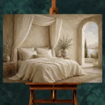 Canopy Sea View Serene Neutral Bedroom Wall Art Canvas Print - Image 3