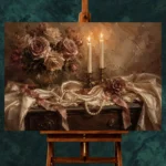 Double Candle Rose Bouquet Romantic Bedroom Wall Art Canvas Print - Image 3