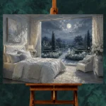 Moonlit French Doors Moonlit Bedroom Wall Art Canvas Print - Image 3