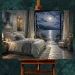 Moonlit Arched Window Moonlit Bedroom Wall Art Canvas Print - Image 3