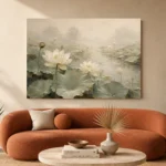 Ivory Lotus Pond Botanical Bedroom Wall Art Canvas Print - Image 4