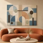 Blue Terracotta Circles Geometric Abstract Wall Art Canvas Print - Image 3