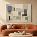 Blue Layered Squares Geometric Abstract Wall Art Canvas Print - Image 3