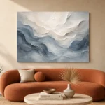 Blue Mist Horizon Fluid Abstract Wall Art Canvas Print displayed in a contemporary gallery-inspired room