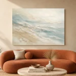 Seafoam Horizon Fluid Abstract Wall Art Canvas Print displayed in a contemporary gallery-inspired room