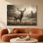 Misty Valley Stag Wildlife Portrait Wall Art Canvas Print - Image 3