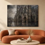 Rainlit Cathedral Gothic Architecture Wall Art Canvas Print - Image 3