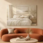 Quiet Horizon Bed Serene Neutral Bedroom Wall Art Canvas Print - Image 4