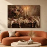 Double Candle Rose Bouquet Romantic Bedroom Wall Art Canvas Print - Image 4