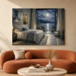 Moonlit Arched Window Moonlit Bedroom Wall Art Canvas Print - Image 4