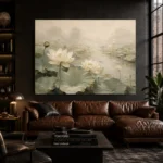 Ivory Lotus Pond Botanical Bedroom Wall Art Canvas Print - Image 5