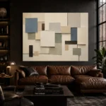 Blue Layered Squares Geometric Abstract Wall Art Canvas Print - Image 4
