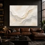 Ivory Drift Fluid Abstract Wall Art Canvas Print shown in a warm modern interior