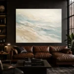 Seafoam Horizon Fluid Abstract Wall Art Canvas Print shown in a warm modern interior