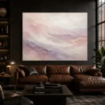 Blush Lavender Horizon Fluid Abstract Wall Art Canvas Print shown in a warm modern interior