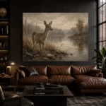 Misty Lakeside Doe Wildlife Portrait Wall Art Canvas Print - Image 4