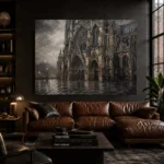 Rainlit Cathedral Gothic Architecture Wall Art Canvas Print - Image 4