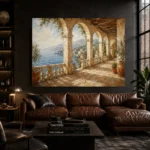 Seaside Colonnade Mediterranean Architecture Wall Art Canvas Print - Image 4