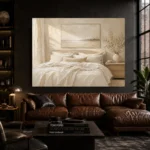 Quiet Horizon Bed Serene Neutral Bedroom Wall Art Canvas Print - Image 5