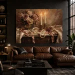 Double Candle Rose Bouquet Romantic Bedroom Wall Art Canvas Print - Image 5
