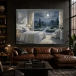 Moonlit French Doors Moonlit Bedroom Wall Art Canvas Print - Image 5