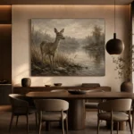 Misty Lakeside Doe Wildlife Portrait Wall Art Canvas Print - Image 5