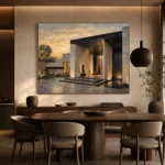 Sunset Villa Modern Architecture Wall Art Canvas Print - Image 3